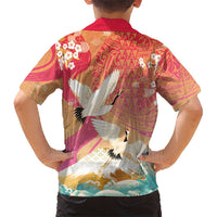 Hawaiian and Japanese Culture Together Family Matching Tank Maxi Dress and Hawaiian Shirt Kakau Art Tattoo with Cranes and Sakura Spring Vibe - Polynesian Pride