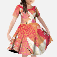Hawaiian and Japanese Culture Together Family Matching Tank Maxi Dress and Hawaiian Shirt Kakau Art Tattoo with Cranes and Sakura Spring Vibe - Polynesian Pride