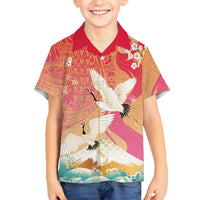 Hawaiian and Japanese Culture Together Family Matching Tank Maxi Dress and Hawaiian Shirt Kakau Art Tattoo with Cranes and Sakura Spring Vibe - Polynesian Pride