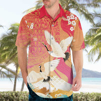 Hawaiian and Japanese Culture Together Hawaiian Shirt Kakau Art Tattoo with Cranes and Sakura Spring Vibe - Polynesian Pride
