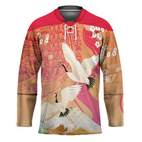 Hawaiian and Japanese Culture Together Hockey Jersey Kakau Art Tattoo with Cranes and Sakura Spring Vibe LT03 Unisex Multicolor - Polynesian Pride