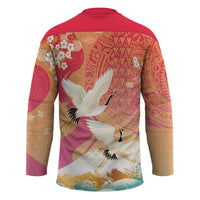 Hawaiian and Japanese Culture Together Hockey Jersey Kakau Art Tattoo with Cranes and Sakura Spring Vibe LT03 - Polynesian Pride