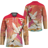 Hawaiian and Japanese Culture Together Hockey Jersey Kakau Art Tattoo with Cranes and Sakura Spring Vibe LT03 - Polynesian Pride