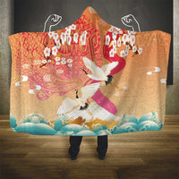 Hawaiian and Japanese Culture Together Hooded Blanket Kakau Art Tattoo with Cranes and Sakura Spring Vibe - Polynesian Pride