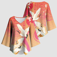 Hawaiian and Japanese Culture Together Kimono Sleeve Blouse Kakau Art Tattoo with Cranes and Sakura Spring Vibe - Polynesian Pride