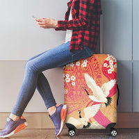 Hawaiian and Japanese Culture Together Luggage Cover Kakau Art Tattoo with Cranes and Sakura Spring Vibe - Polynesian Pride