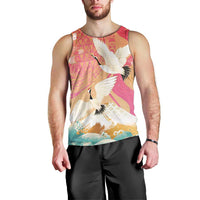 Hawaiian and Japanese Culture Together Men Tank Top Kakau Art Tattoo with Cranes and Sakura Spring Vibe - Polynesian Pride