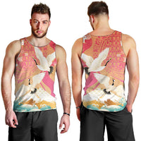 Hawaiian and Japanese Culture Together Men Tank Top Kakau Art Tattoo with Cranes and Sakura Spring Vibe - Polynesian Pride