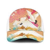 Hawaiian and Japanese Culture Together Mesh Trucker Cap Kakau Art Tattoo with Cranes and Sakura Spring Vibe - Polynesian Pride