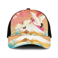 Hawaiian and Japanese Culture Together Mesh Trucker Cap Kakau Art Tattoo with Cranes and Sakura Spring Vibe LT03 One Size Black Multicolor - Polynesian Pride