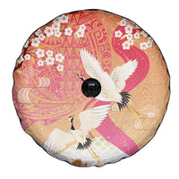 Hawaiian and Japanese Culture Together Spare Tire Cover Kakau Art Tattoo with Cranes and Sakura Spring Vibe - Polynesian Pride