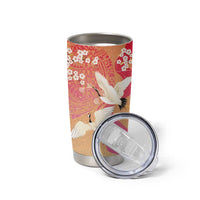 Hawaiian and Japanese Culture Together Tumbler Cup Kakau Art Tattoo with Cranes and Sakura Spring Vibe - Polynesian Pride