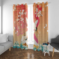 Hawaiian and Japanese Culture Together Window Curtain Kakau Art Tattoo with Cranes and Sakura Spring Vibe - Polynesian Pride