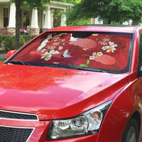 Hawaiian and Japanese Culture Together Auto Sun Shade Red Ohia Lehua Plumeria and Sakura Blooming - Polynesian Pride
