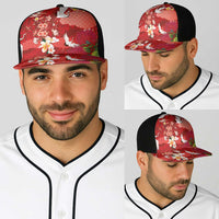 Hawaiian and Japanese Culture Together Baseball Net Cap Red Ohia Lehua Plumeria and Sakura Blooming - Polynesian Pride