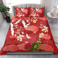 Hawaiian and Japanese Culture Together Bedding Set Red Ohia Lehua Plumeria and Sakura Blooming - Polynesian Pride