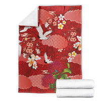 Hawaiian and Japanese Culture Together Blanket Red Ohia Lehua Plumeria and Sakura Blooming - Polynesian Pride