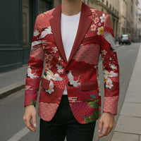 Hawaiian and Japanese Culture Together Blazer Red Ohia Lehua Plumeria and Sakura Blooming - Polynesian Pride