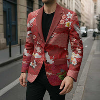 Hawaiian and Japanese Culture Together Blazer Red Ohia Lehua Plumeria and Sakura Blooming - Polynesian Pride