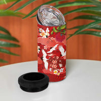 Hawaiian and Japanese Culture Together 4 in 1 Can Cooler Tumbler Red Ohia Lehua Plumeria and Sakura Blooming - Polynesian Pride