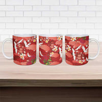 Hawaiian and Japanese Culture Together Ceramic Mug Red Ohia Lehua Plumeria and Sakura Blooming - Polynesian Pride