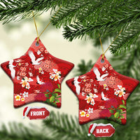 Hawaiian and Japanese Culture Together Ceramic Ornament Red Ohia Lehua Plumeria and Sakura Blooming - Polynesian Pride