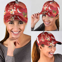 Hawaiian and Japanese Culture Together Classic Cap Red Ohia Lehua Plumeria and Sakura Blooming LT03 - Polynesian Pride