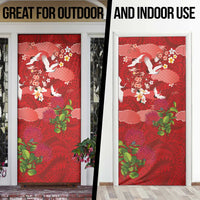 Hawaiian and Japanese Culture Together Door Cover Red Ohia Lehua Plumeria and Sakura Blooming - Polynesian Pride