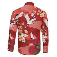 Hawaiian and Japanese Culture Together Family Matching Long Sleeve Bodycon Dress and Hawaiian Shirt Red Ohia Lehua Plumeria and Sakura Blooming LT03 - Polynesian Pride