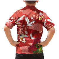 Hawaiian and Japanese Culture Together Family Matching Mermaid Dress and Hawaiian Shirt Red Ohia Lehua Plumeria and Sakura Blooming LT03 - Polynesian Pride