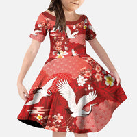 Hawaiian and Japanese Culture Together Family Matching Mermaid Dress and Hawaiian Shirt Red Ohia Lehua Plumeria and Sakura Blooming LT03 Daughter's Dress Red - Polynesian Pride