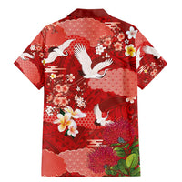 Hawaiian and Japanese Culture Together Family Matching Mermaid Dress and Hawaiian Shirt Red Ohia Lehua Plumeria and Sakura Blooming LT03 - Polynesian Pride