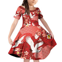 Hawaiian and Japanese Culture Together Family Matching Off Shoulder Short Dress and Hawaiian Shirt Red Ohia Lehua Plumeria and Sakura Blooming LT03 Daughter's Dress Red - Polynesian Pride