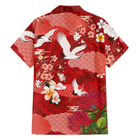Hawaiian and Japanese Culture Together Family Matching Summer Maxi Dress and Hawaiian Shirt Red Ohia Lehua Plumeria and Sakura Blooming LT03 - Polynesian Pride