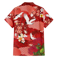 Hawaiian and Japanese Culture Together Hawaiian Shirt Red Ohia Lehua Plumeria and Sakura Blooming - Polynesian Pride
