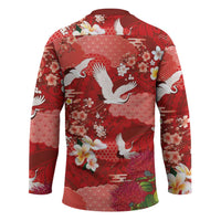 Hawaiian and Japanese Culture Together Hockey Jersey Red Ohia Lehua Plumeria and Sakura Blooming LT03 - Polynesian Pride