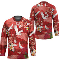 Hawaiian and Japanese Culture Together Hockey Jersey Red Ohia Lehua Plumeria and Sakura Blooming LT03 - Polynesian Pride