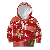 Hawaiian and Japanese Culture Together Kid Hoodie Red Ohia Lehua Plumeria and Sakura Blooming - Polynesian Pride