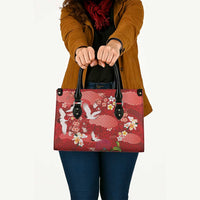 Hawaiian and Japanese Culture Together Leather Bag Red Ohia Lehua Plumeria and Sakura Blooming - Polynesian Pride