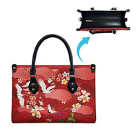 Hawaiian and Japanese Culture Together Leather Bag Red Ohia Lehua Plumeria and Sakura Blooming - Polynesian Pride