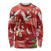 Hawaiian and Japanese Culture Together Long Sleeve Shirt Red Ohia Lehua Plumeria and Sakura Blooming - Polynesian Pride