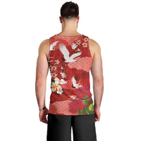 Hawaiian and Japanese Culture Together Men Tank Top Red Ohia Lehua Plumeria and Sakura Blooming - Polynesian Pride