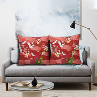 Hawaiian and Japanese Culture Together Pillow Cover Red Ohia Lehua Plumeria and Sakura Blooming - Polynesian Pride