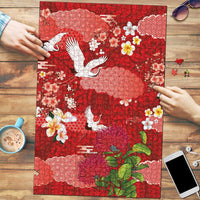 Hawaiian and Japanese Culture Together Puzzle Red Ohia Lehua Plumeria and Sakura Blooming - Polynesian Pride