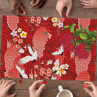 Hawaiian and Japanese Culture Together Puzzle Red Ohia Lehua Plumeria and Sakura Blooming - Polynesian Pride