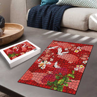 Hawaiian and Japanese Culture Together Puzzle Red Ohia Lehua Plumeria and Sakura Blooming - Polynesian Pride