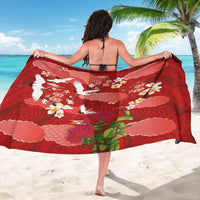 Hawaiian and Japanese Culture Together Sarong Red Ohia Lehua Plumeria and Sakura Blooming - Polynesian Pride