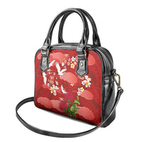 Hawaiian and Japanese Culture Together Shoulder Handbag Red Ohia Lehua Plumeria and Sakura Blooming - Polynesian Pride