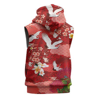 Hawaiian and Japanese Culture Together Sleeveless Hoodie Red Ohia Lehua Plumeria and Sakura Blooming - Polynesian Pride