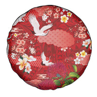 Hawaiian and Japanese Culture Together Spare Tire Cover Red Ohia Lehua Plumeria and Sakura Blooming - Polynesian Pride